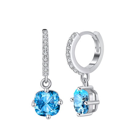 Cercei argint 925 placati cu rodiu cu zirconiu acvamarin