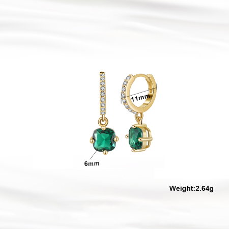 Cercei argint 925 placati cu aur 14 k cu zirconiu verde [3]