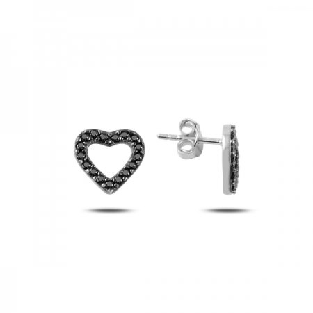 Cercei argint 925 rodiat cu inimioare si zirconii negre - Be in Love ETU0080 [0]