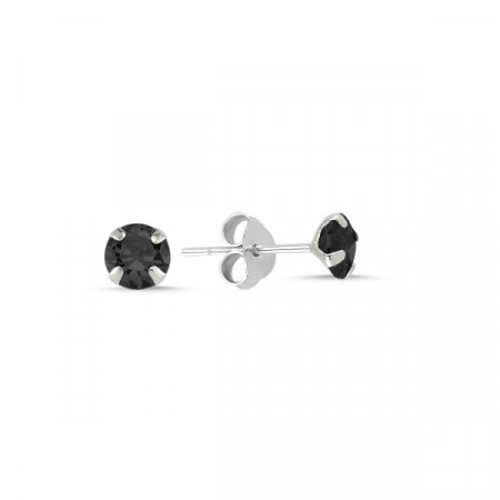 Cercei argint Solitaire cu zirconii negre 5 mm [0]