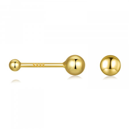 Cercei argint 999 placati cu aur, cu bilute de 2 mm, 10 mm lungime [0]