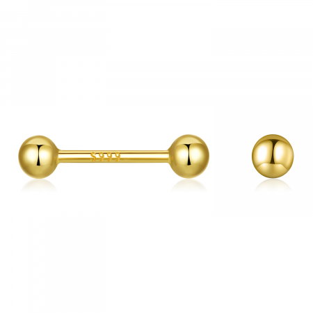 Cercei argint 999 placati cu aur, cu bilute de 1 mm, 9 mm lungime