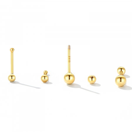Cercei argint 999 placati cu aur, cu bilute de 2 mm, 10 mm lungime [5]