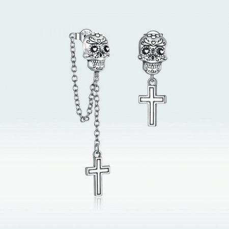 Cercei argint asimetrici cu cranii si cruci [9]
