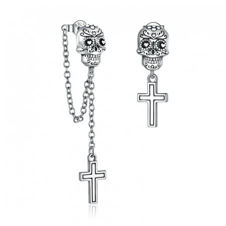 Cercei argint asimetrici cu cranii si cruci [0]