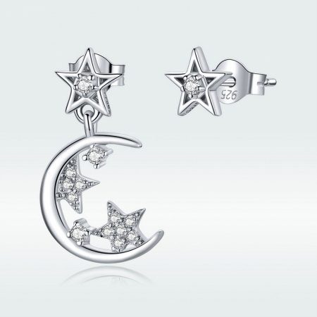 Cercei argint asimetrici cu Luna si Stele [1]