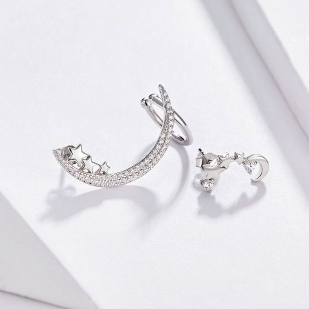 Cercei argint asimetrici cu semiluna si zirconii [5]