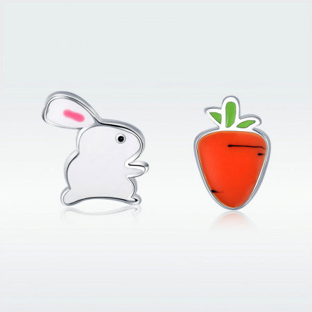 Cercei argint asimetrici Iepuras si Morcov placati cu rodiu [1]