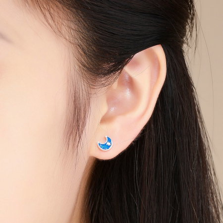 Cercei argint asimetrici Luna si Pamantul placati cu rodiu [3]