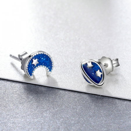 Cercei argint asimetrici Luna si Pamantul placati cu rodiu [2]