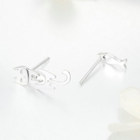 Cercei argint asimetrici pisica si peste placati cu rodiu [5]