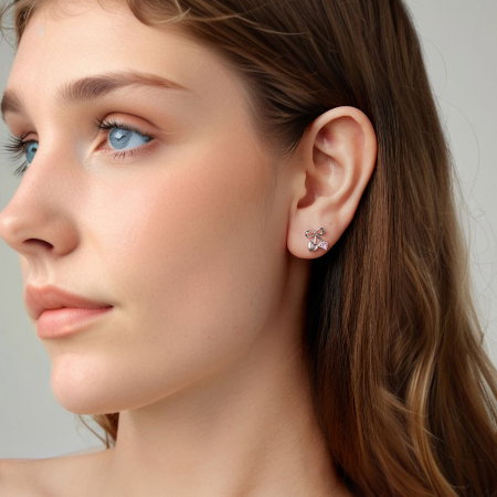 Cercei argint cirese cu surub si Zirconia roz [1]