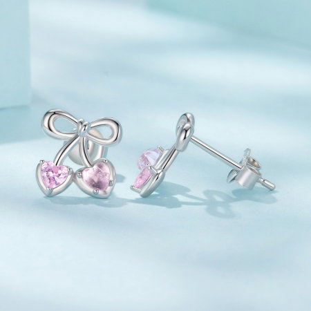 Cercei argint cirese cu surub si Zirconia roz [6]