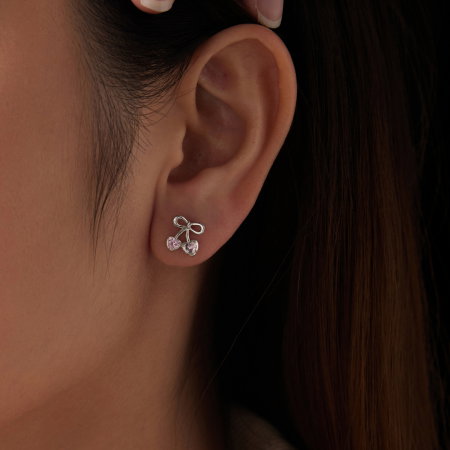 Cercei argint cirese cu surub si Zirconia roz [8]