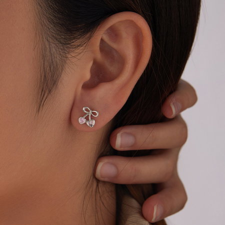 Cercei argint cirese cu surub si Zirconia roz [9]