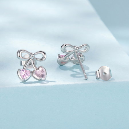 Cercei argint cirese cu surub si Zirconia roz [2]