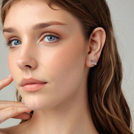 Cercei argint cirese cu surub si Zirconia roz [3]