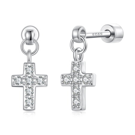 Cercei argint cruce cu surub si Zirconia