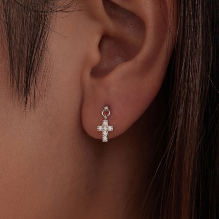 Cercei argint cruce cu surub si Zirconia [6]