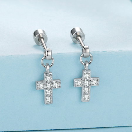 Cercei argint cruce cu surub si Zirconia [2]