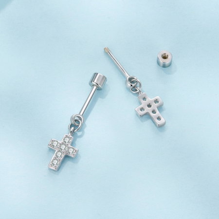 Cercei argint cruce cu surub si Zirconia [5]