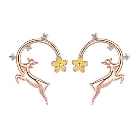 Cercei argint cu caprioare placati cu aur roz