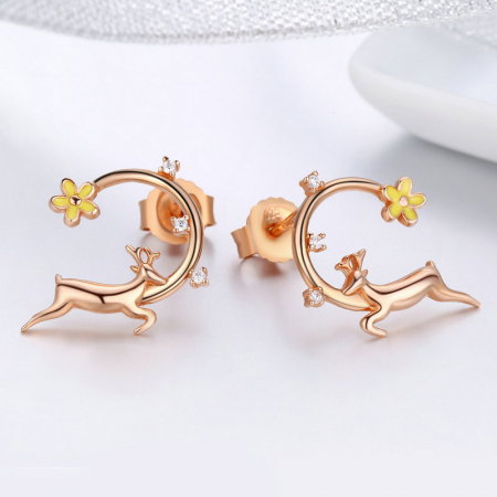 Cercei argint cu caprioare placati cu aur roz [4]