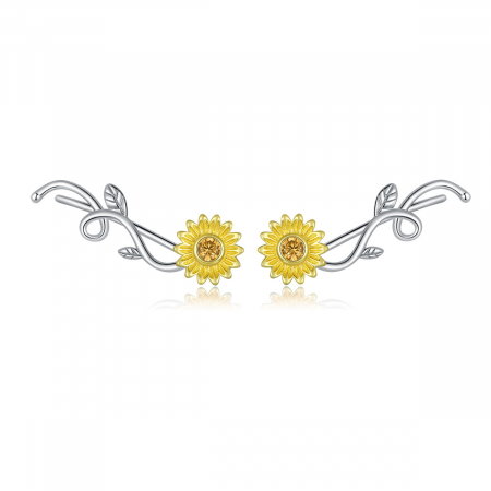 Cercei argint cu floarea soarelui si zirconiu