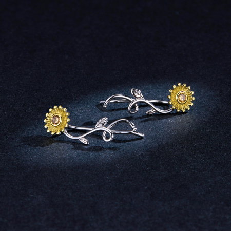 Cercei argint cu floarea soarelui si zirconiu [4]