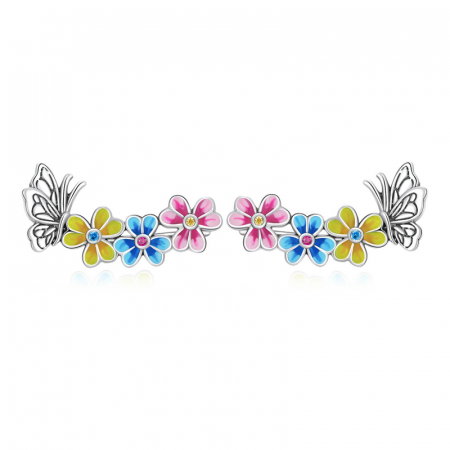 Cercei argint cu flori si fluturasi