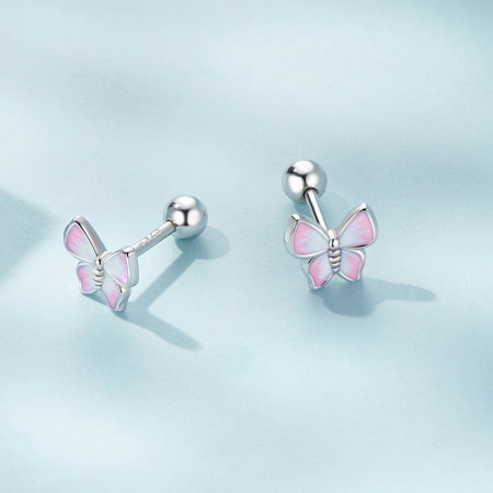 Cercei argint cu fluturasi roz [4]