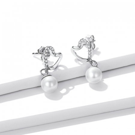 Cercei argint cu inimioare si perle [5]
