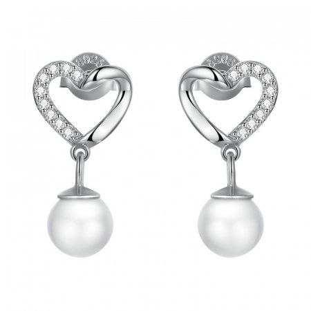 Cercei argint cu inimioare si perle