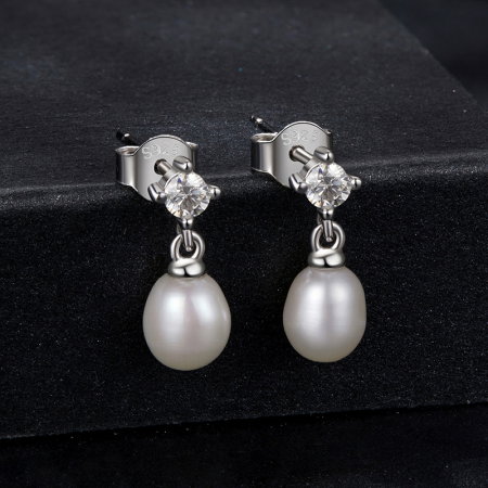 Cercei argint cu perle naturale si Moissanit [2]