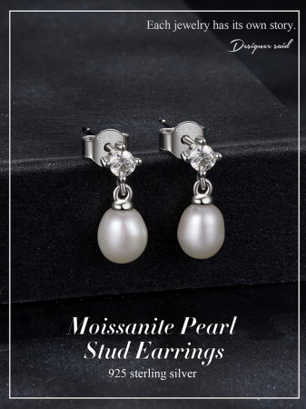 Cercei argint cu perle naturale si Moissanit [13]