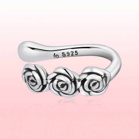 Cercel argint ear cuff cu trandafiri, pe ureche [9]