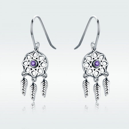 Cercei argint Dream Catcher si zirconii mov [5]