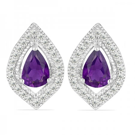 Cercei argint Eleanor, 925, cu ametist african si zirconiu alb - EVA0048 [0]