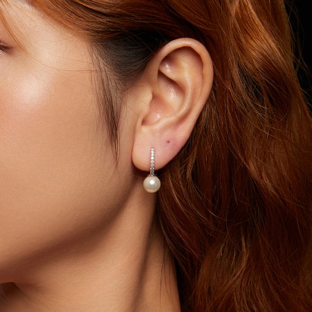 Cercei argint eleganti cu perle si Moissanit [7]