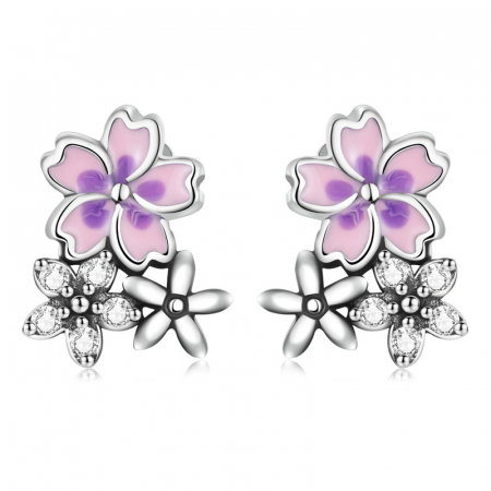 Cercei argint margarete si flori delicate de cires