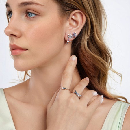 Cercei argint flori mov [19]