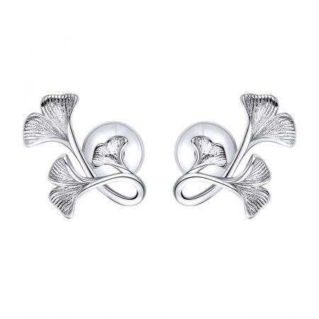 Cercei argint Frunze de Ginkgo placati cu rodiu