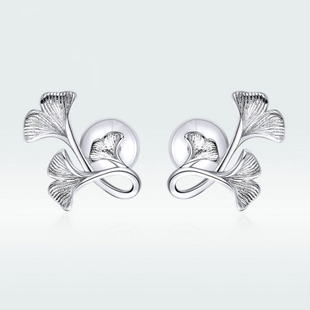 Cercei argint Frunze de Ginkgo placati cu rodiu [8]