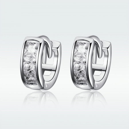 Cercei argint hoop eleganti cu zirconii patrate placati cu rodiu [1]