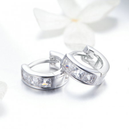 Cercei argint hoop eleganti cu zirconii patrate placati cu rodiu [2]