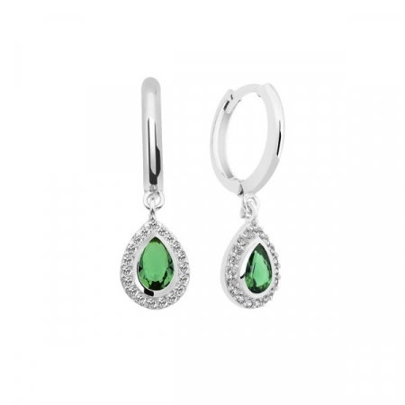 Cercei argint Huggie cu ziconii emerald