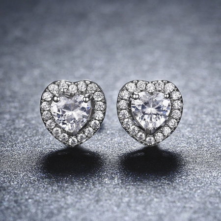 Cercei argint in forma de inima cu zirconii albe [2]