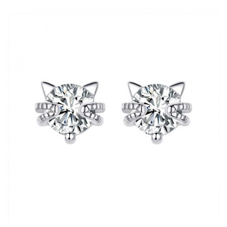 Cercei argint in forma de pisicuta cu zirconii albe