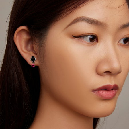 Cercei argint Inima Rosie si Trefla [4]