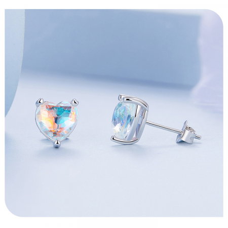 Cercei argint inimioare cu reflexii multicolore Aurora Borealis [8]